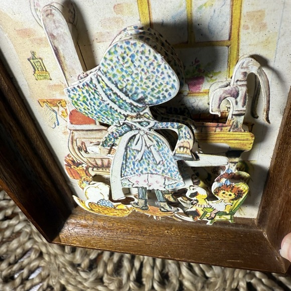 Holly Hobbie Style 3-D Art Decoupage Wooden Frame Set of 2 Christmas 1984 - Picture 7 of 11